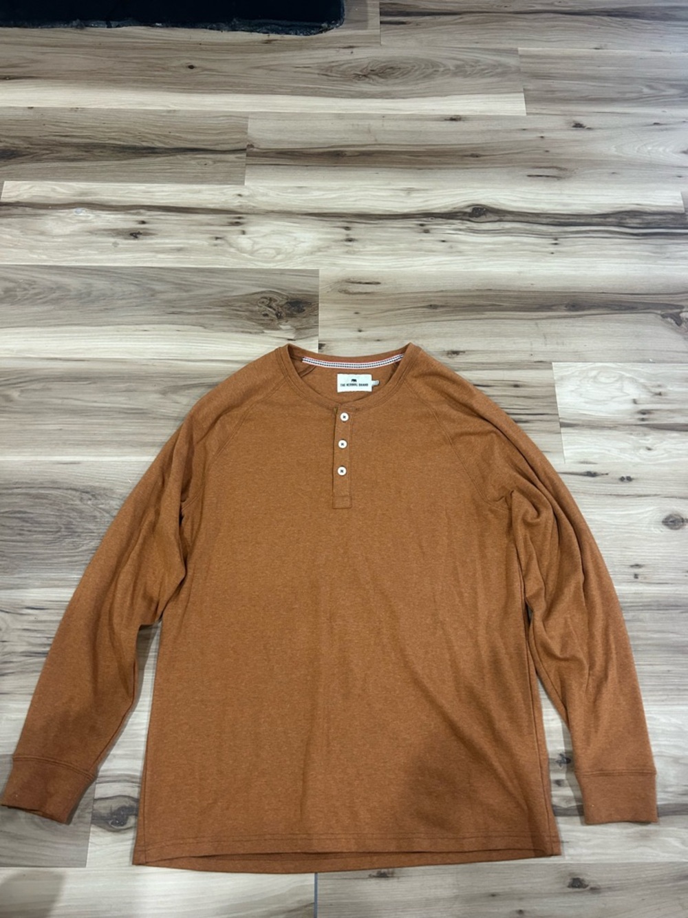 Normal Brand Men's Long Sleeve Henley Shirt - Rust Brown